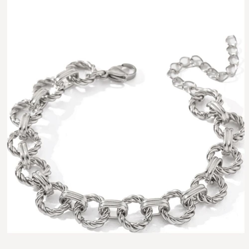 Silver Alternating Rope & Oval Link Chain Bracelet - Picture 3 of 4